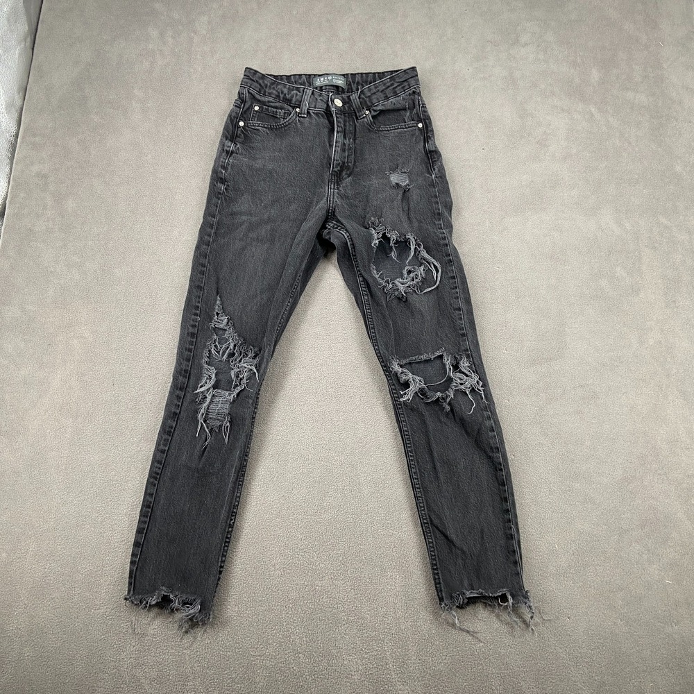 Denim & Co Jeans Womens 4 Black Denim‎ Distressed Mid Rise Skinny Leg Raw Hem